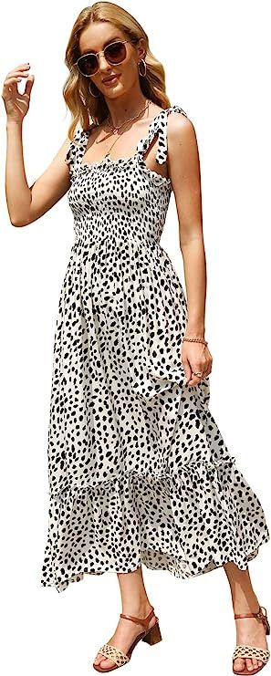 Lucien Hanna Women's Summer Tie Straps Casual Sleeveless Irregular Polka Dot Ruffles Midi Dress | Amazon (US)