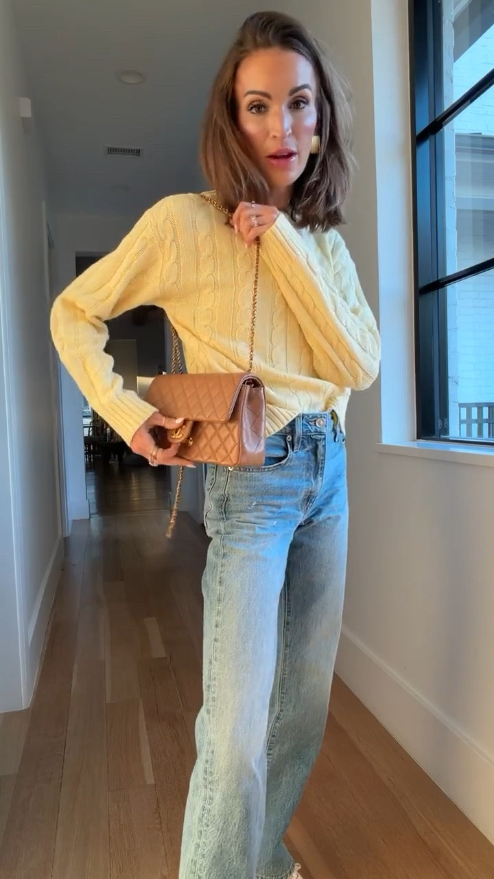 love this butter yellow cable knit from target! 💛 so cute for spring and only $30! 🙌🏼 runs tts / wearing xs 