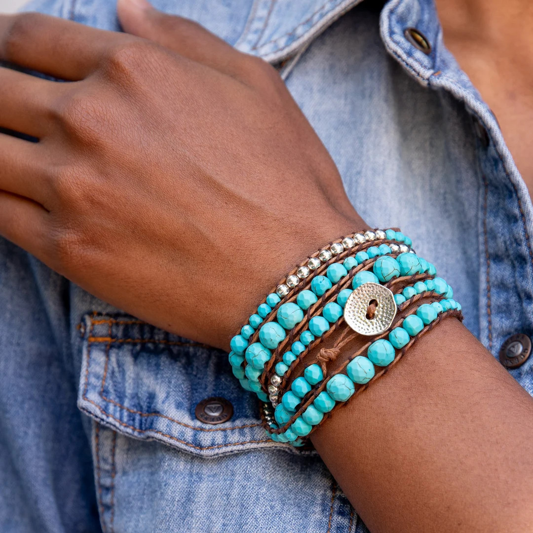 Turquoise + Silver Zinc Wrap Bracelet | Boho Bracelet Femme |  Custom Size Bracelet Kit | Spirit ... | Etsy (US)