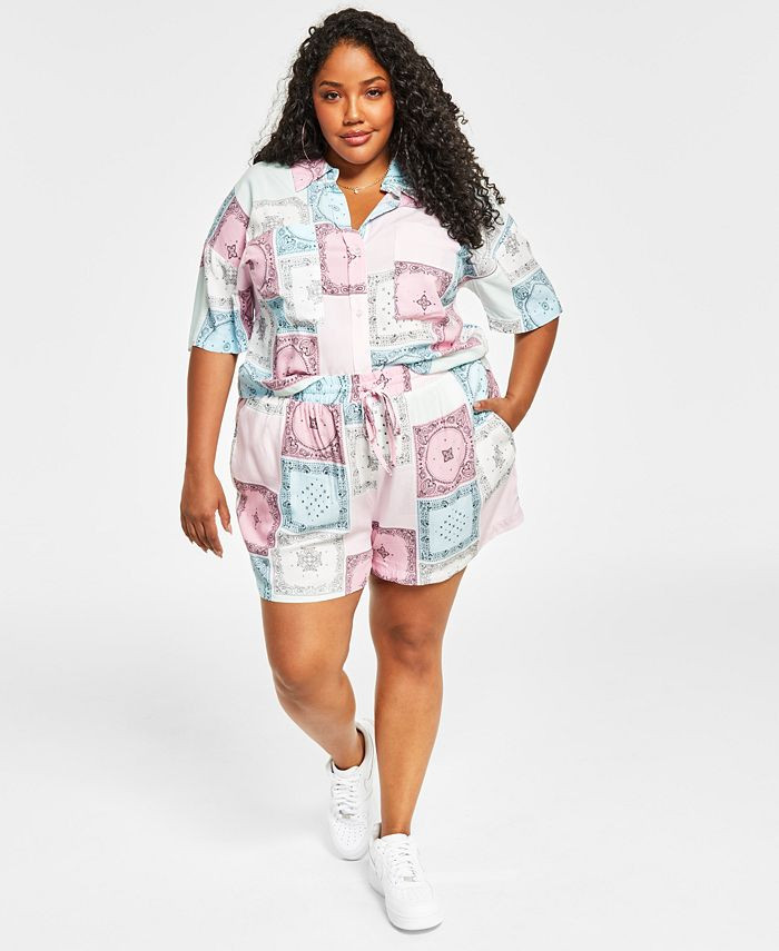 Nina Parker Trendy Plus Size Button-Front Cropped Top, Created for Macy's & Reviews - Tops - Plus... | Macys (US)