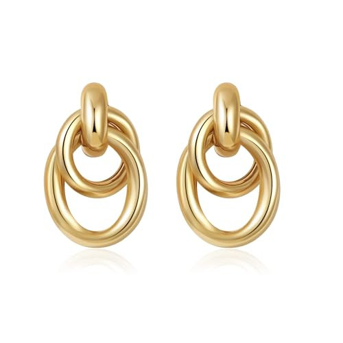 SHERLOVE Trendy Gold Plated Geometric Link Earrings for Women Chunky Statement Drop Dangle Earrings Lightweight Hypoallergenic Fashion Gold Plated Jewelry | Amazon (US)