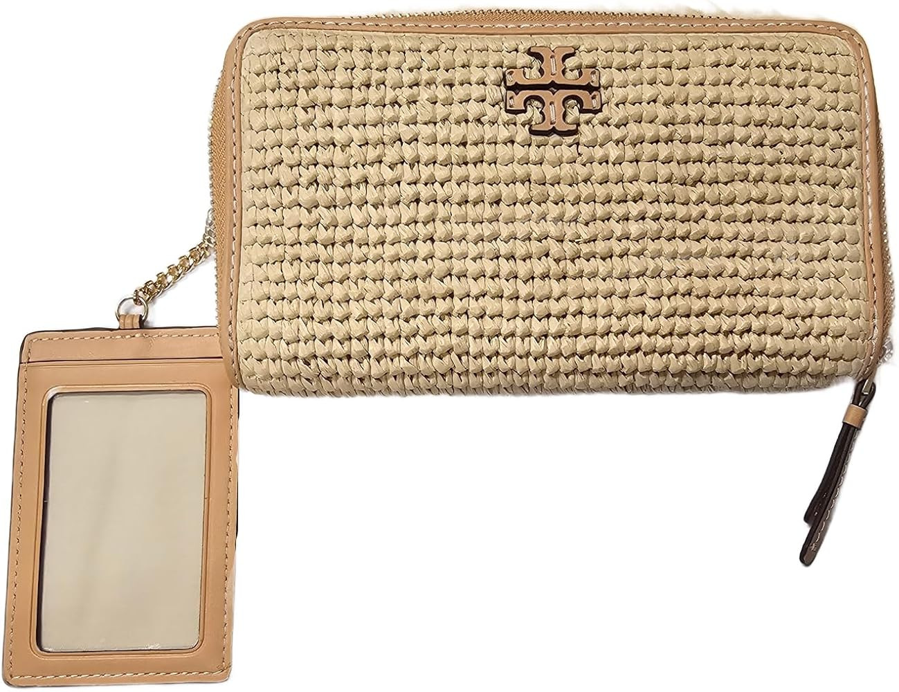 Tory Burch 156094 Thea Raffia Khaki With Gold Hardware Women's Zip Continental Wallet With Attach... | Amazon (US)