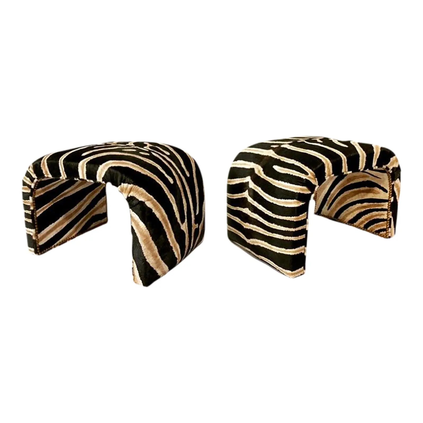 Waterfall Ottomans Stools in Zebra Stenciled Cowhide, a Pair | Chairish