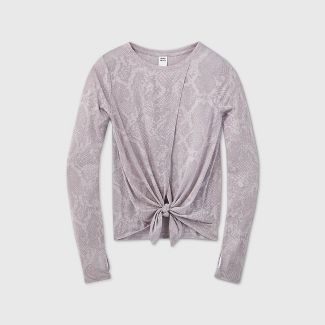 Women's Long Sleeve Snakeskin Burnout Tie-Front Top - JoyLab™ | Target