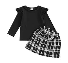Hnyenmcko Toddler Baby Girl Clothes Set Long Sleeve High Neck Knit Shirt Sweater Tops Plaid Skirt... | Amazon (US)
