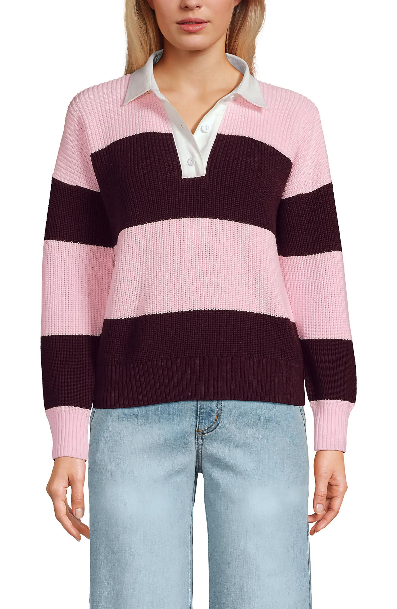 Lands' End Drifter Rugby with Woven Collar Sweater | Nordstrom | Nordstrom