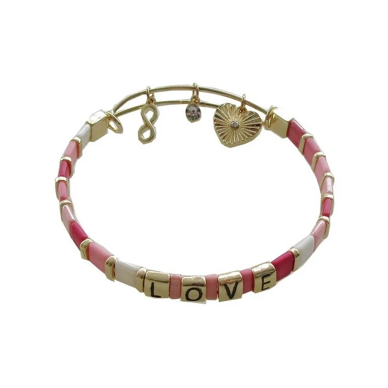Time and Tru Womens Love Expandable Goldtone Beaded Wire Charm Bracelet, Pink Blush | Walmart (US)