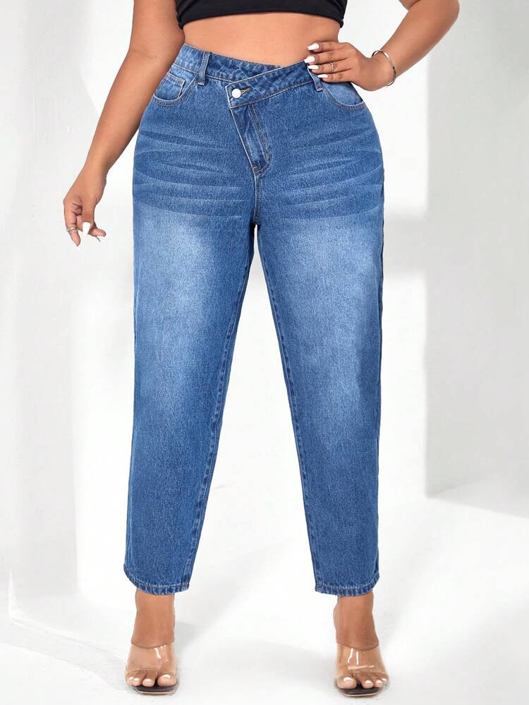 SHEIN Unity Plus Dżinsy Mom Fit Krokowy Talia | SHEIN