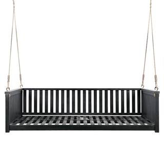 2-Person Black Wood Porch Swing with Ropes | The Home Depot
