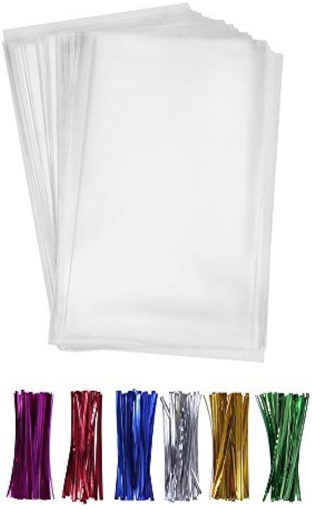 200 Clear Treat Bags 6x9 with 4" Twist Ties 6 Mix Colors - Thick OPP Plastic Cello Bags for Weddi... | Amazon (US)