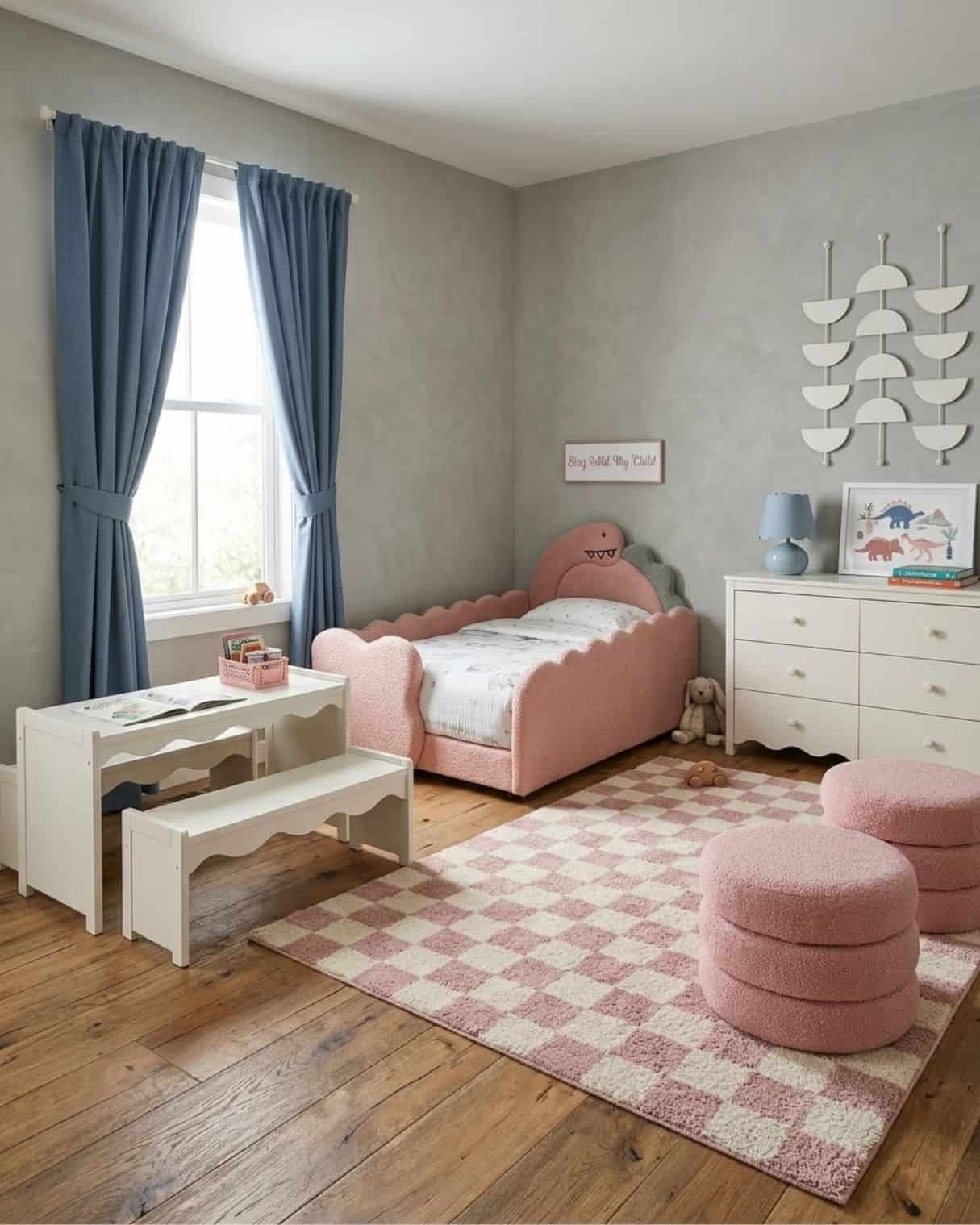 Playful Pink and Blue Dinosaur Toddler Girls Room Design

*Note: This is a digital room mockup showcasing product styling ideas from my room design mood board.

#LTKHome