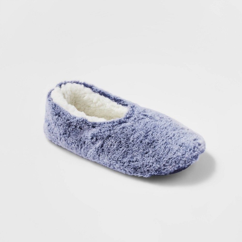 Women's Faux Fur Pull-On Slipper Socks - Navy | Target