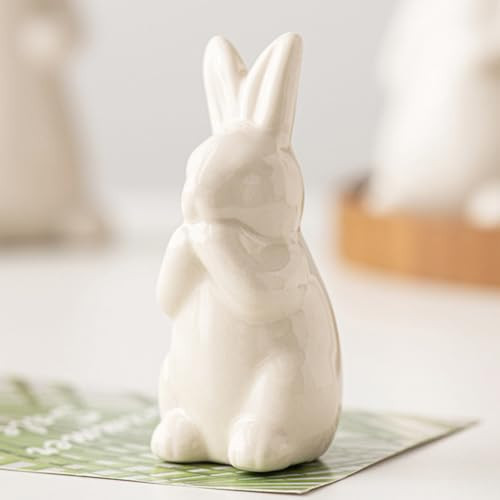 A ANTCAM Ceramic Bunny Rabbits Figurine Decor, White Porcelain Modern Tabletop Bookshelf Art Home Statues Decoration for Easter Rabbits Weddings Crafts Ornaments (S) | Amazon (US)