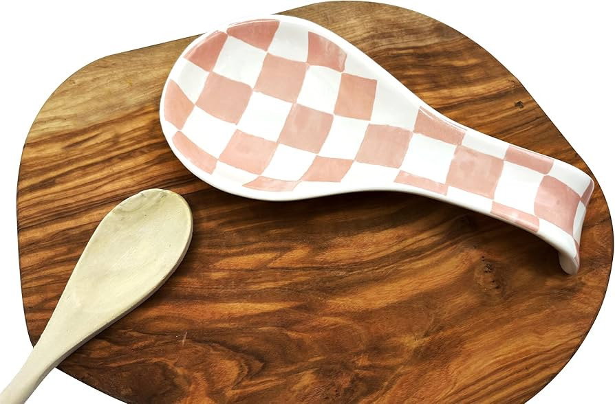 Checkered Spoon Rest for Kitchen Counter - Cooking Spoon Holder for Stove Top - Large Utensil Spa... | Amazon (US)