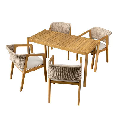 Christopher Knight Home Anson 5 Pieces Outdoor Rustic Acacia Wood Dining Set, Light Teak/Beige | Target