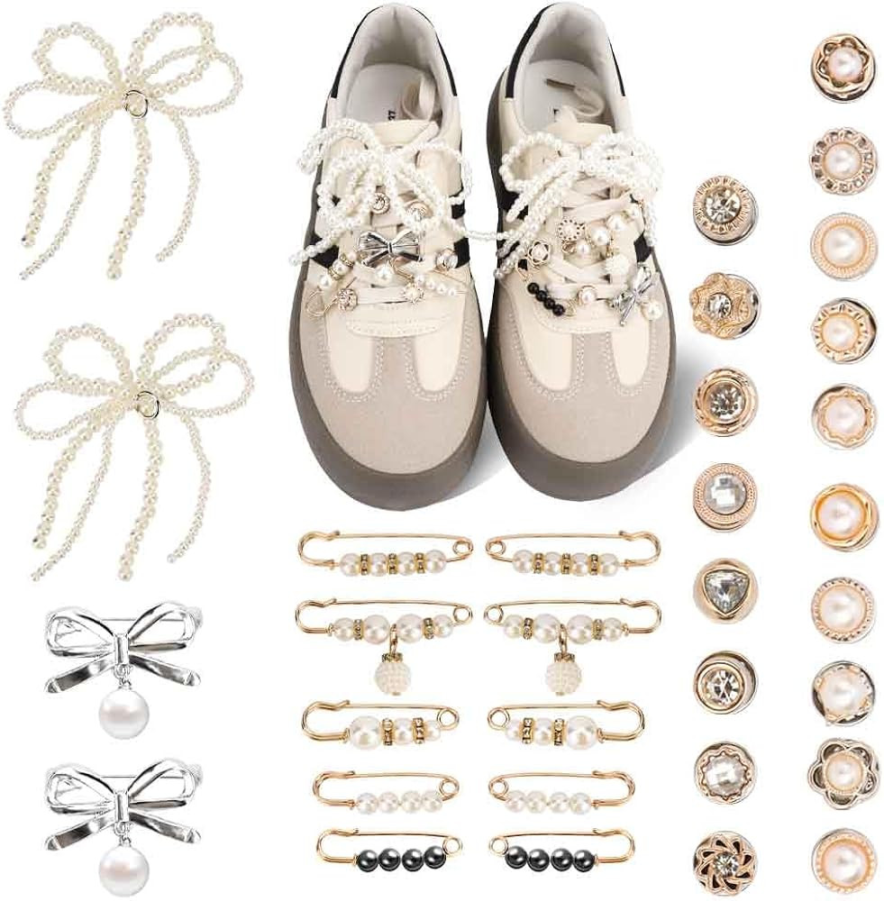 WALLFID 34 PCS Shoe Charms for Sneakers - Sneaker Charms Contain Jewelry/Bows/Clips/Pins, Shoe Je... | Amazon (UK)