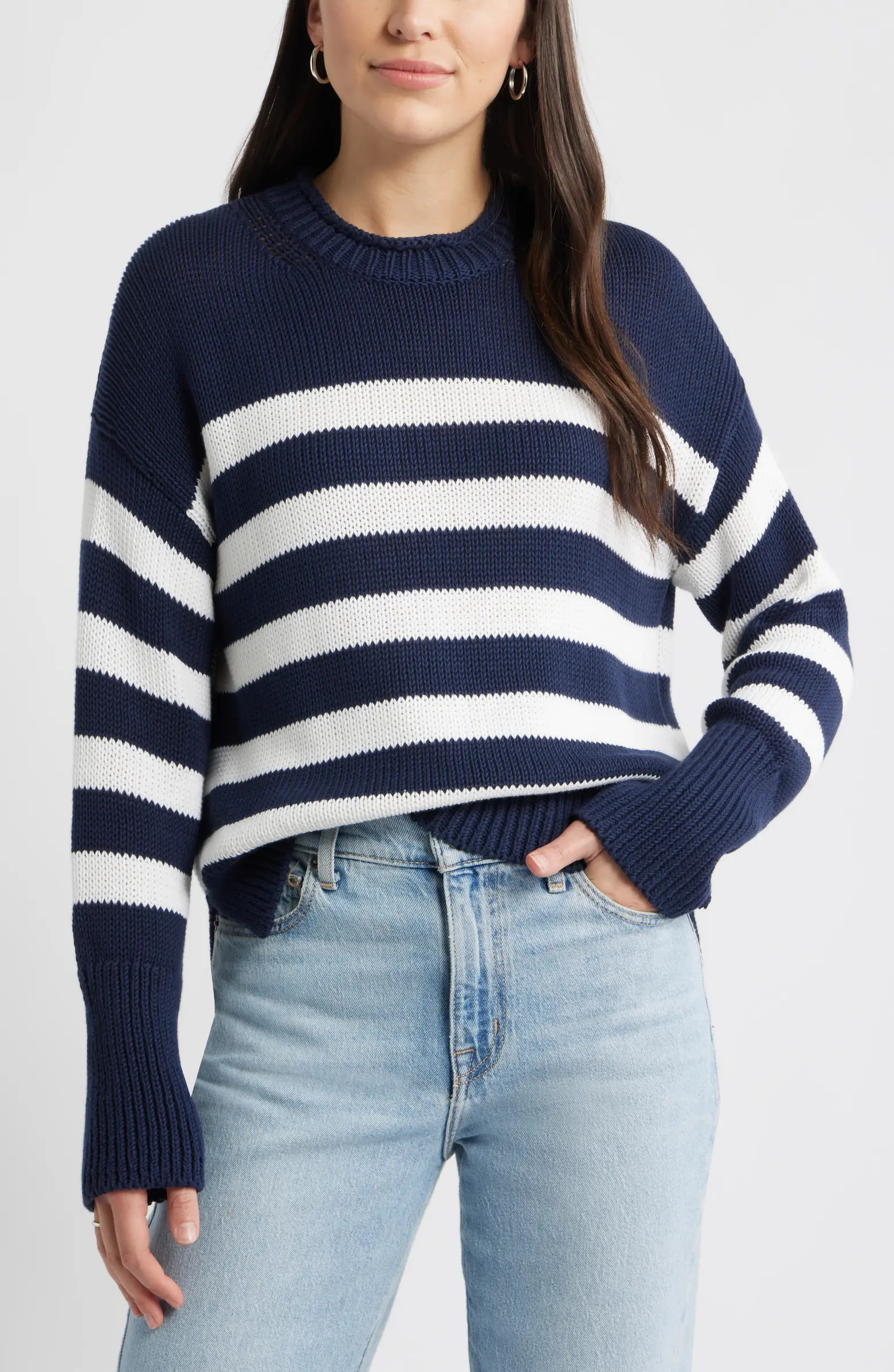 Stripe Roll Neck Cotton Sweater | Nordstrom