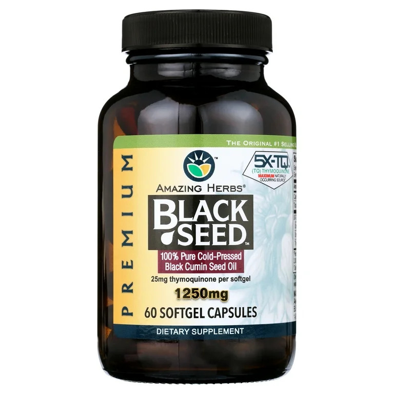 Amazing Herbs Premium Black Seed Oil Capsules - Cold Pressed - 60 Softgel Capsules - 60 Count,125... | Walmart (US)
