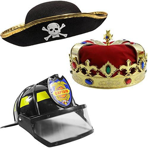 Dress Up Hats – 3 Costume Hats , King Crown , Pirate Hat , Fireman Hat - Dress Up Clothes by Fu... | Amazon (US)