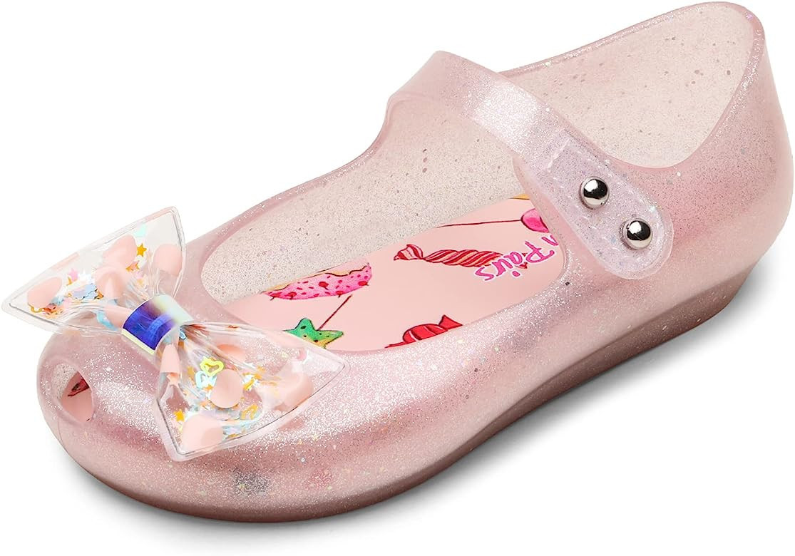 DREAM PAIRS Girls Dress Shoes Toddler Cosplay Clear Sparkle Jelly Sandals with Bow Mary Jane Flat... | Amazon (US)