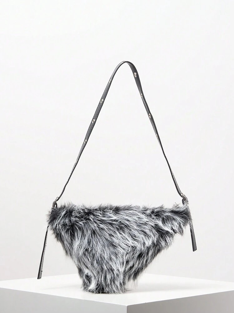 Y2K Teddy One Shoulder Bag, Luxe Minimalist Triangle Bag, Asymmetric Bag, Adjustable Strap Handba... | SHEIN