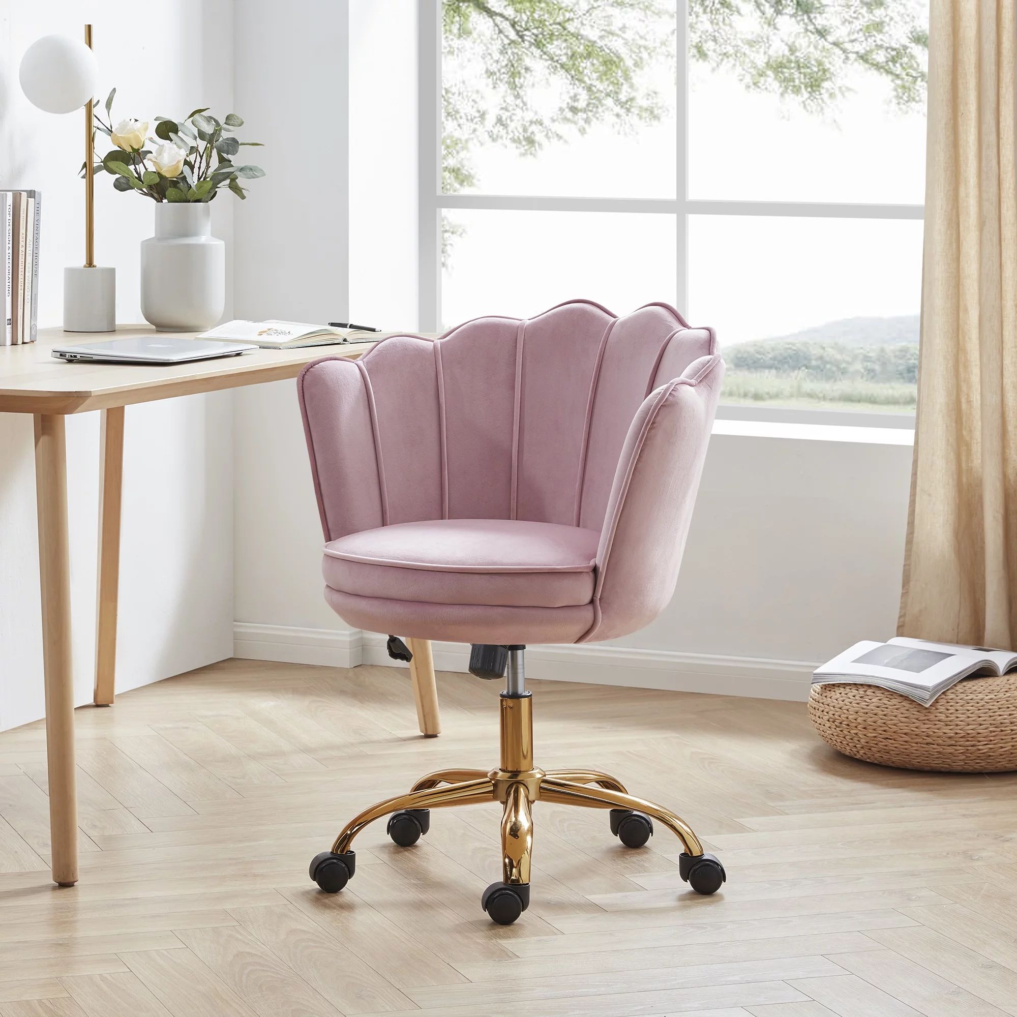 BELLEZE Kaylee Office Chair Upholstered Velvet Seashell Swivel Desk Chair Task Chair Height Adjus... | Walmart (US)
