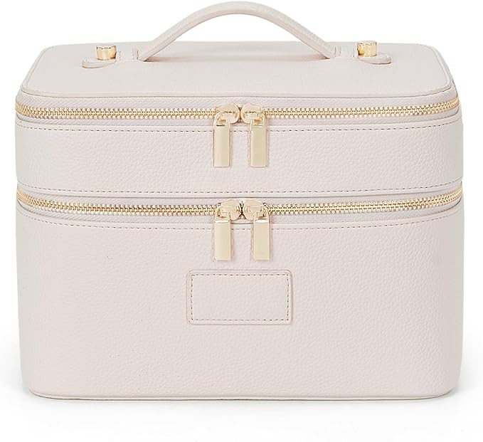 Large Makeup Bag Duo Vanity Case for Women Leather Makeup Case Travel Toiletry Bag Portable Doubl... | Amazon (US)