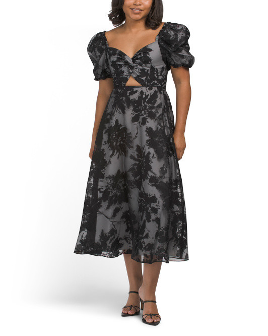 Puff Sleeve Floral Gown With Cut Out | TJ Maxx