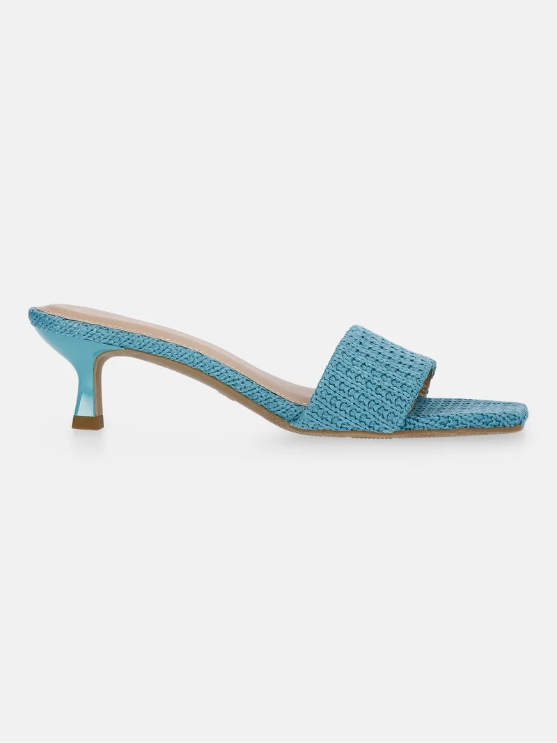 Time and Tru Women's Raffia Kitten Heel Sandals | Walmart (US)
