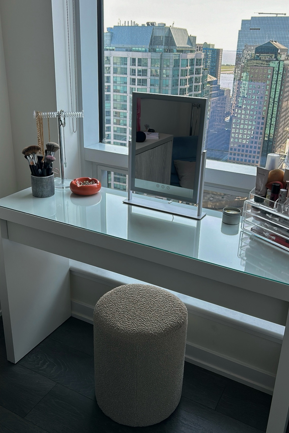 The mirror is currently sold out but it’s name is “Vikert Lighted Makeup Mirror” but I have linked alternative options!
Stool is in the colour khaki 🤍

#LTKFindsUnder100 #LTKHome #LTKSeasonal