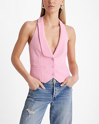 Collared Button Front Halter Vest | Express