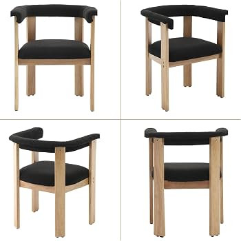 Livinova Mid Century Black Faux Sherpa Accent Dining Room Chair Set of 2 Curved Open Back Farmhou... | Amazon (US)