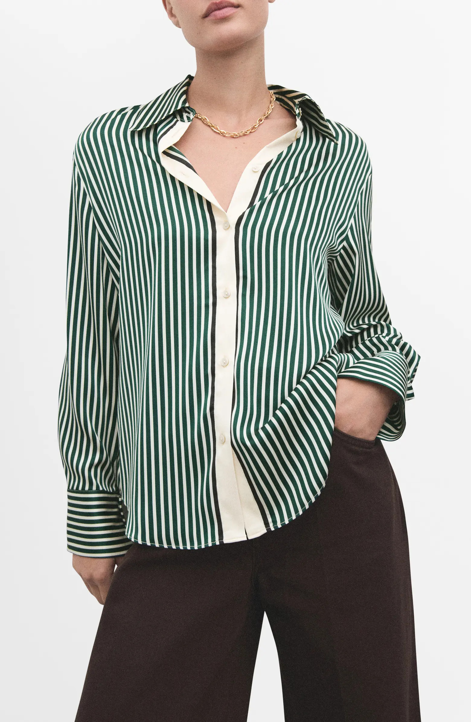 MANGO Combined Stripe Button-Up Shirt | Nordstrom | Nordstrom