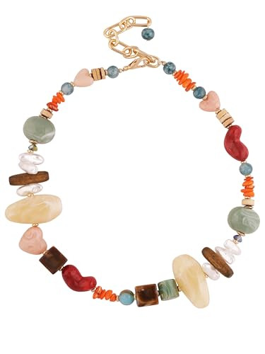 MINACHI Boho Chunky Statement Necklace for Women, Vintage Style with Milky White, Blue and Brown ... | Amazon (US)