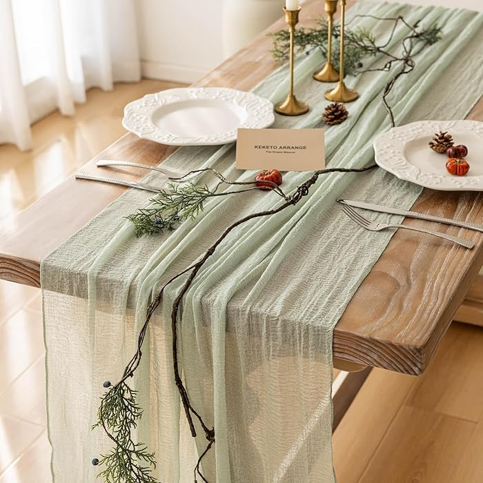 Keketoarrange Sage Green Spring Easter Cheesecloth Table Runner 120 Inch 10 FT Rustic Boho Cheese... | Amazon (US)
