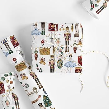JarThenaAMCS Christmas Wrapping Paper -Mini Roll- 17 Inch x 32.8Ft Nutcracker Gift Wrap Paper Xma... | Amazon (US)