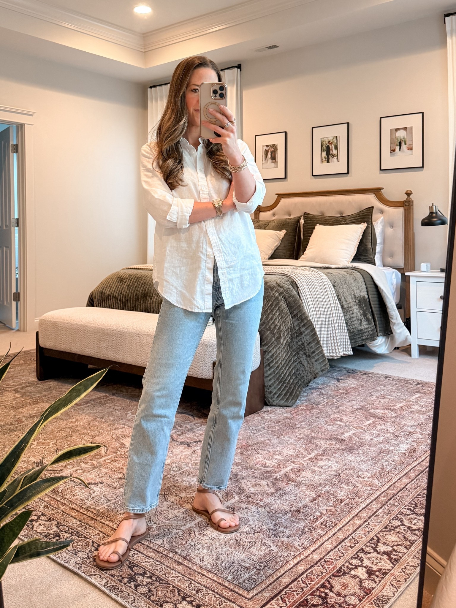 Spring casual work outfit

An easy button down + straight leg jeans formula that works every time.

Lightweight, breathable, polished — but still comfortable enough for a full day.

• Quince Lennon Button Down (size small)
Use code INFG-26LINENANDLIGHTCO10
• Abercrombie High-Rise Ankle Jeans
• TKEES sandals (true to size)

This is one of those repeat outfits:
casual workwear
spring mom outfit
business casual but relaxed
classic capsule wardrobe staple

A good white button down carries so much weight in a wardrobe. If you don’t have one you love yet, start there.

#LTKmomlife #LTKSeasonal #LTKootd