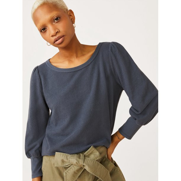 Free Assembly Women's Three-Quarter Blouson Sleeve Terry Top | Walmart (US)