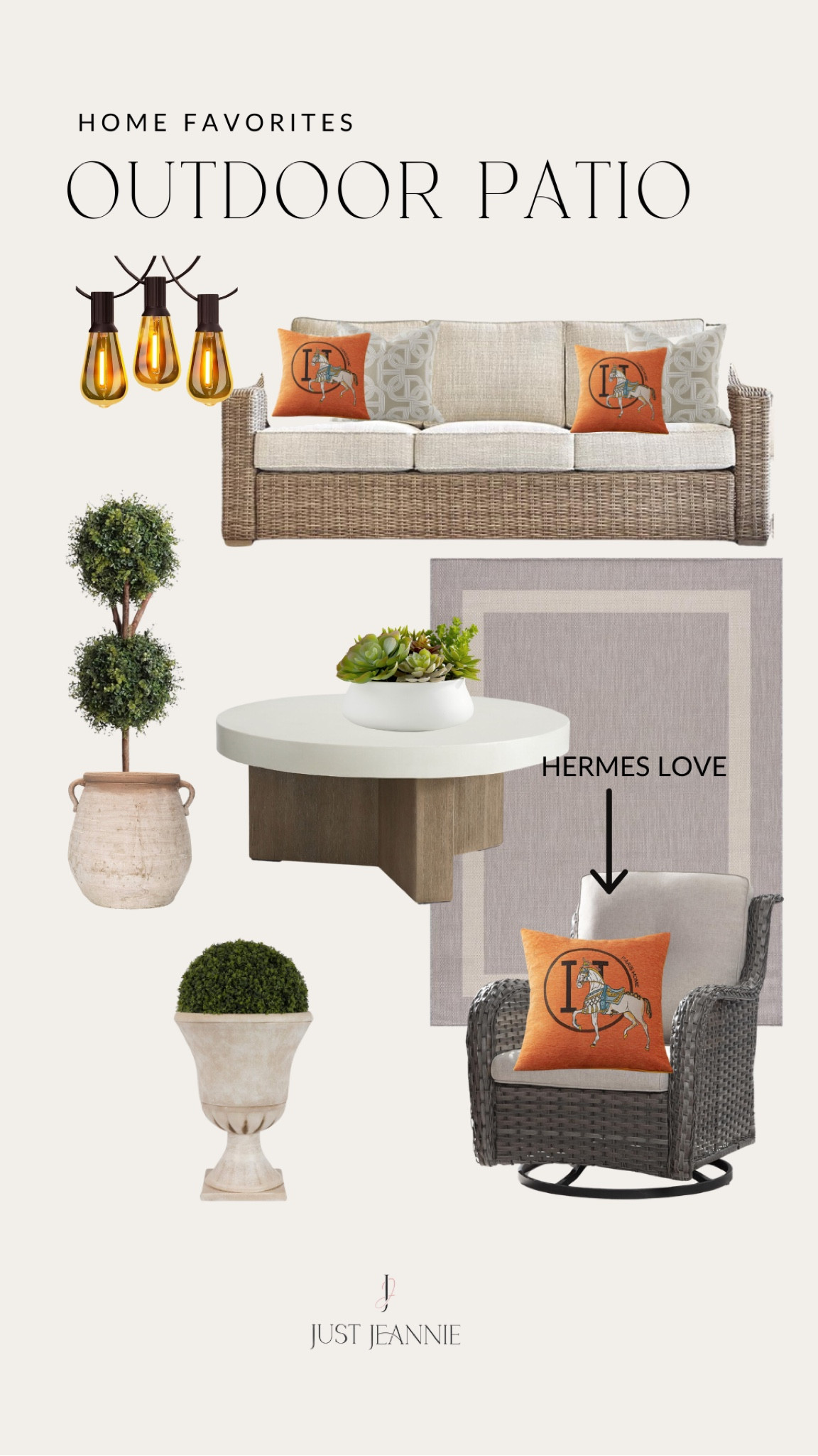 Gotta love these Hermès like pillows!  I love outdoor patio decor. #justjeannie #outdoorfurniture #outdoorrug #outdoordecor #outdoorchzir #hermes

#LTKU #LTKhome #LTKSeasonal