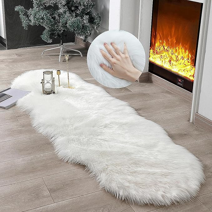 Faux Fur Rug Sheepskin Shag Fluffy Fuzzy White 2x6 ft Runner Rugs for Bedroom Bedside Bed Floor L... | Amazon (US)
