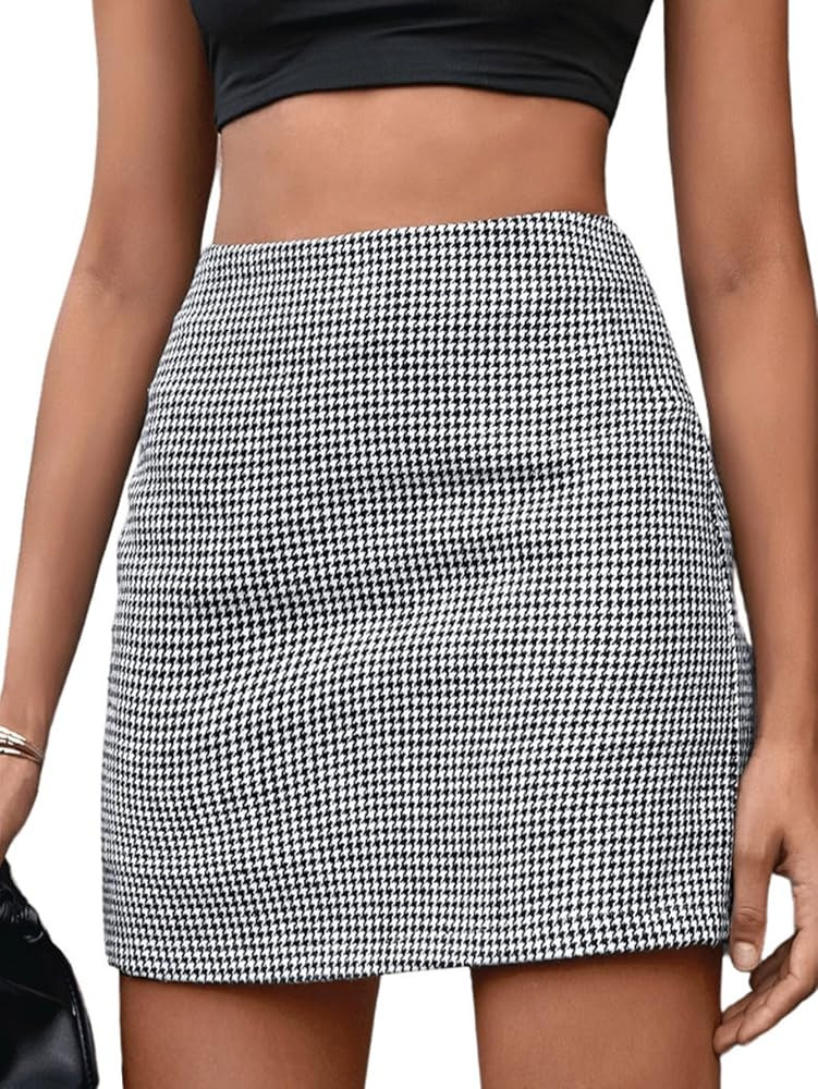 MakeMeChic Women's Plaid Mini Skirt High Waist Pencil Bodycon Short Fall Skirts | Amazon (US)