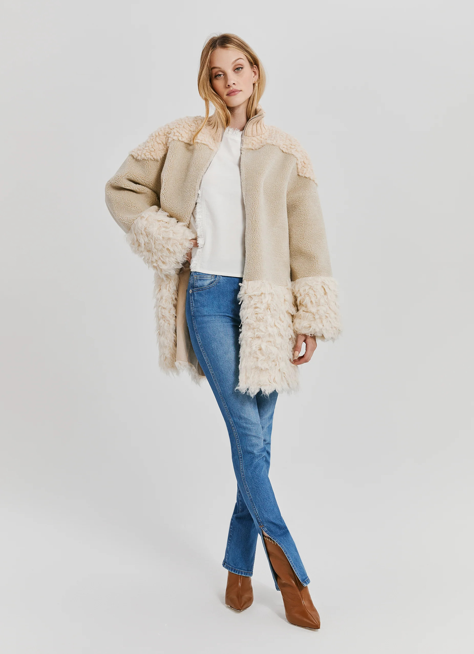 Faux Shearling Coat | Something Navy