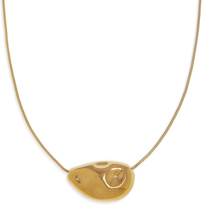 Chunky Gold Silver Pendant Necklace for Women, Trendy Charm Choker Thick Adjustable Hammered Holl... | Amazon (US)