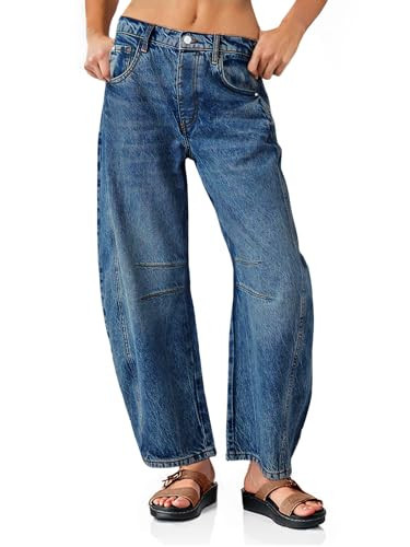 PLNOTME Women's Baggy Boyfriend Jeans Vintage Wide Leg Mid Rise Barrel Ankle Pants | Amazon (US)