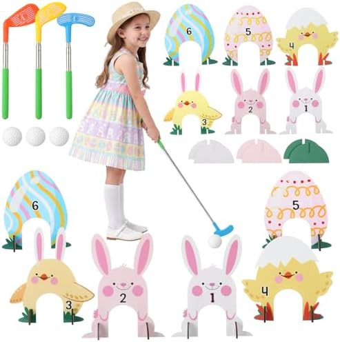 Easter Games Easter Mini Golf Game Set 6 Bunny & Chick Themed Wooden Golf Holes with 3 Extendable... | Amazon (US)