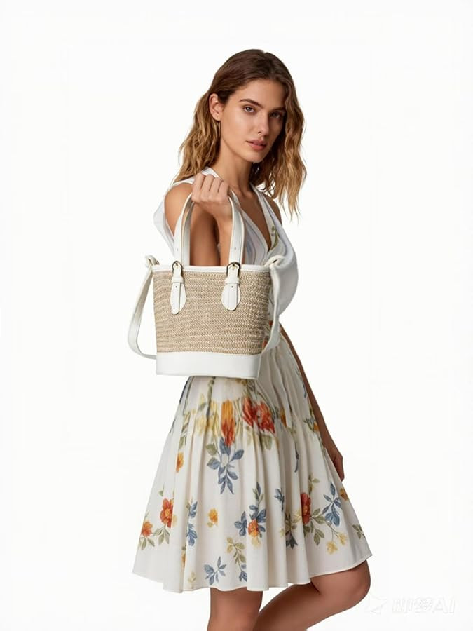 Trendy Women’s Straw Bucket Bag Straw Crossbody Bags For Women Summer Beach Clutch Travel Top-h... | Amazon (US)
