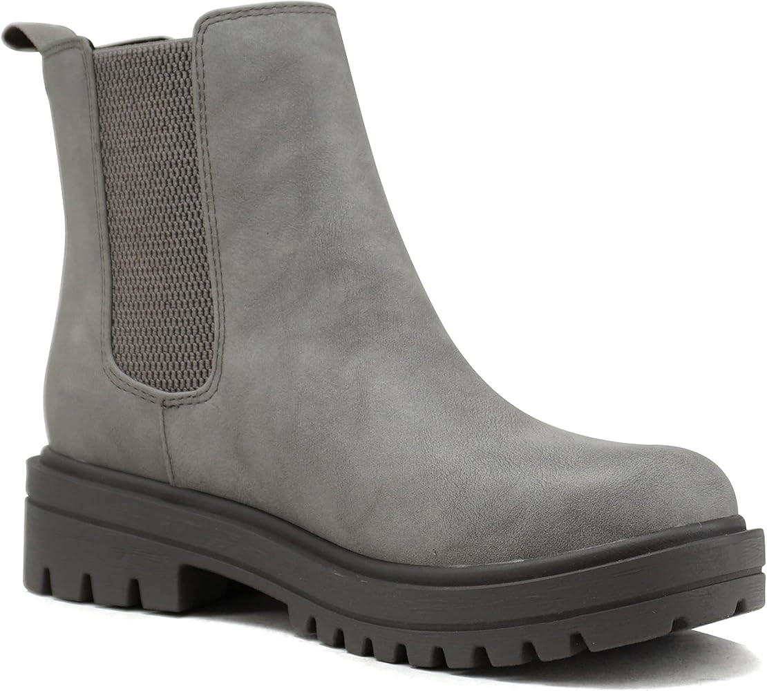 Soda Pilot ~ Women Lug Sole Low Heel Chelsea Fashion Ankle Bootie w/Double Elastic Gore | Amazon (US)