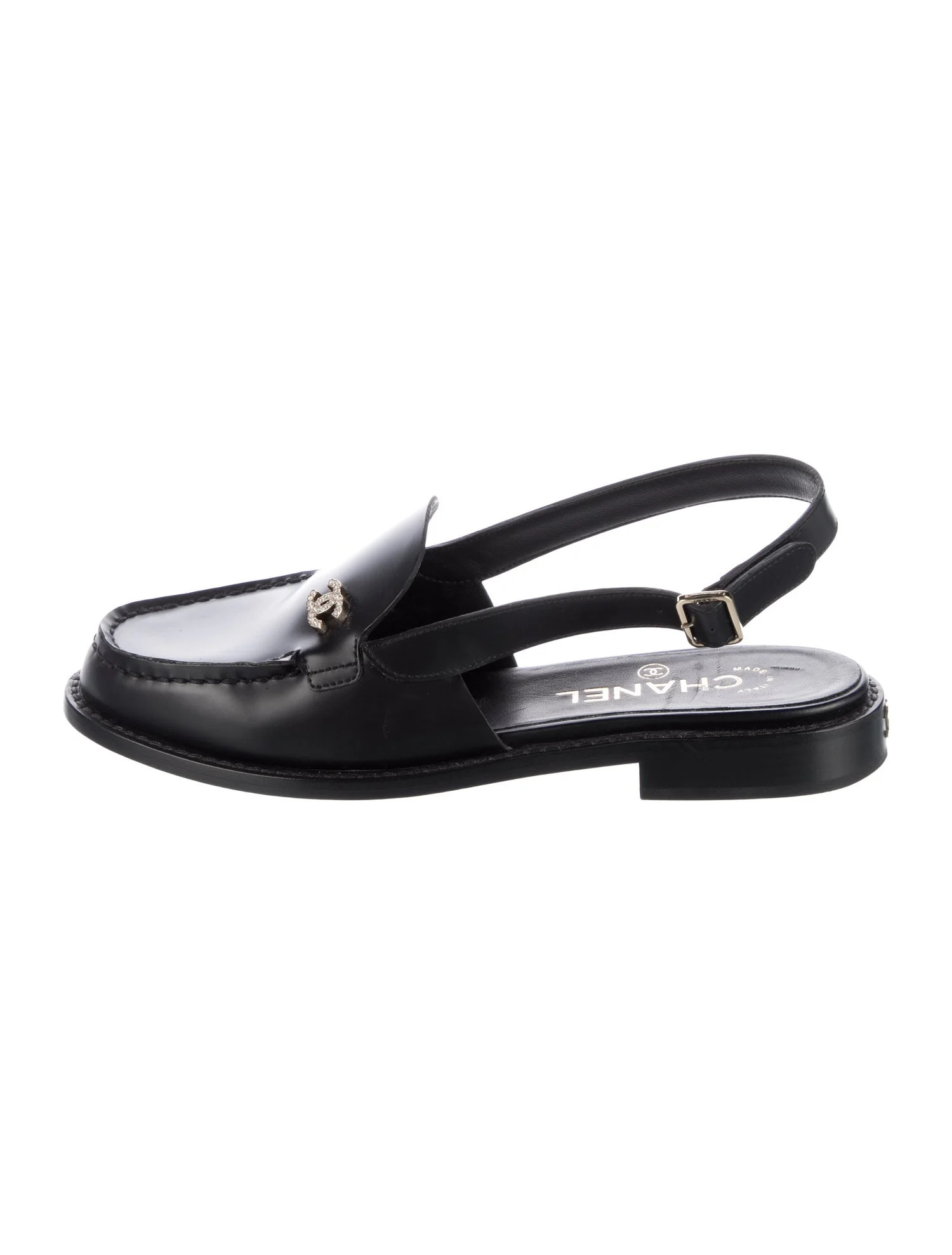 Chanel Interlocking CC Logo Calfskin Slingback Flats - Black Flats, Shoes - CHA1401809 | The Real... | The RealReal