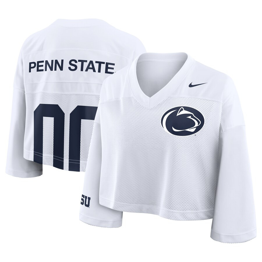 Penn State Nittany Lions Nike Women's Cropped Mesh Dri-FIT Fashion Jersey - White | Fanatics