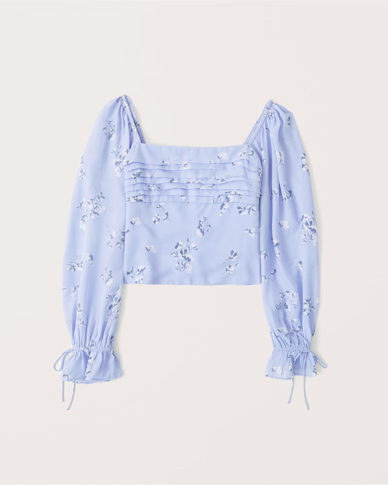 Long-Sleeve Pleated Tie-Sleeve Top | Abercrombie & Fitch (US)